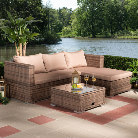 Baxton Studio Addison Brown-Finished 3-PC Rattan Patio Set with Adjustable Recliner 165-10771